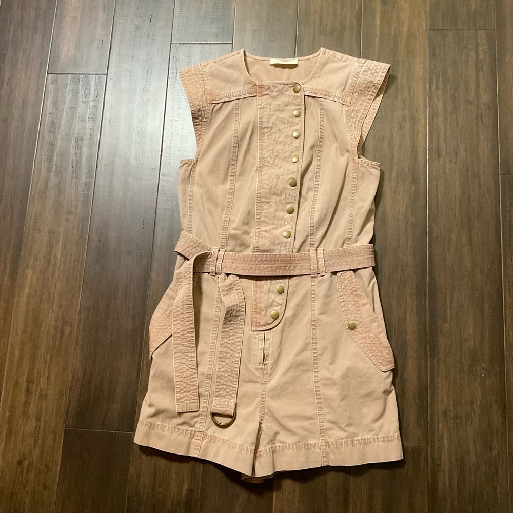 Ulla Johnson Size 8 Belted Briar Faded Brown Romper Cotton Antique Snap Button